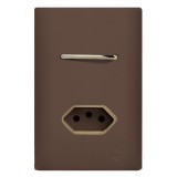 Conjunto Interruptor Simples + Tomada 10A 4x2 - Novara Marrom Fosco Gold